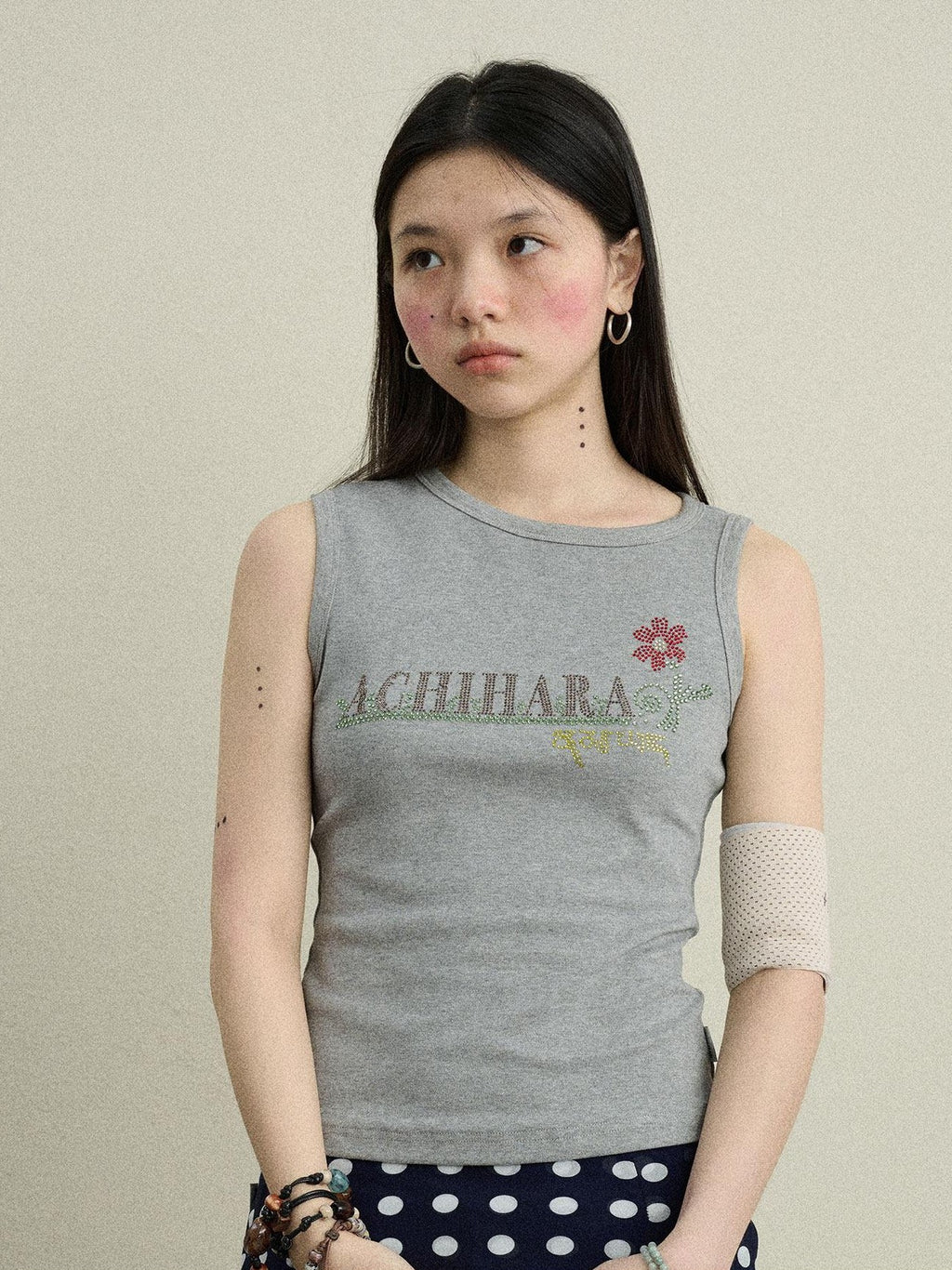 Achihara Hotfix Rhinestone Letter Print Women'S Cotton Stretch Tank Tops