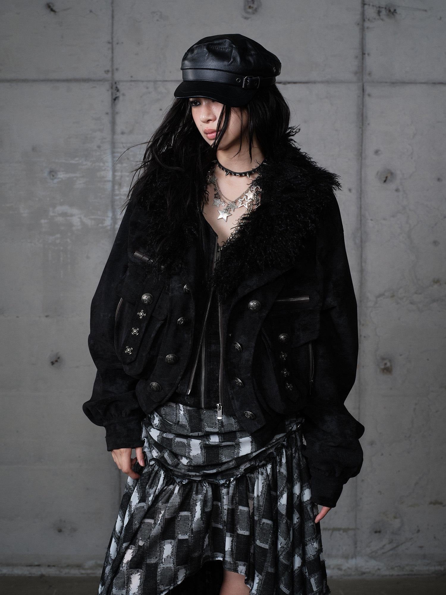 NO ROMANCE Palace Inspired Loose Fit Faux Two Piece Lapel Zipper Women Casual Jackets