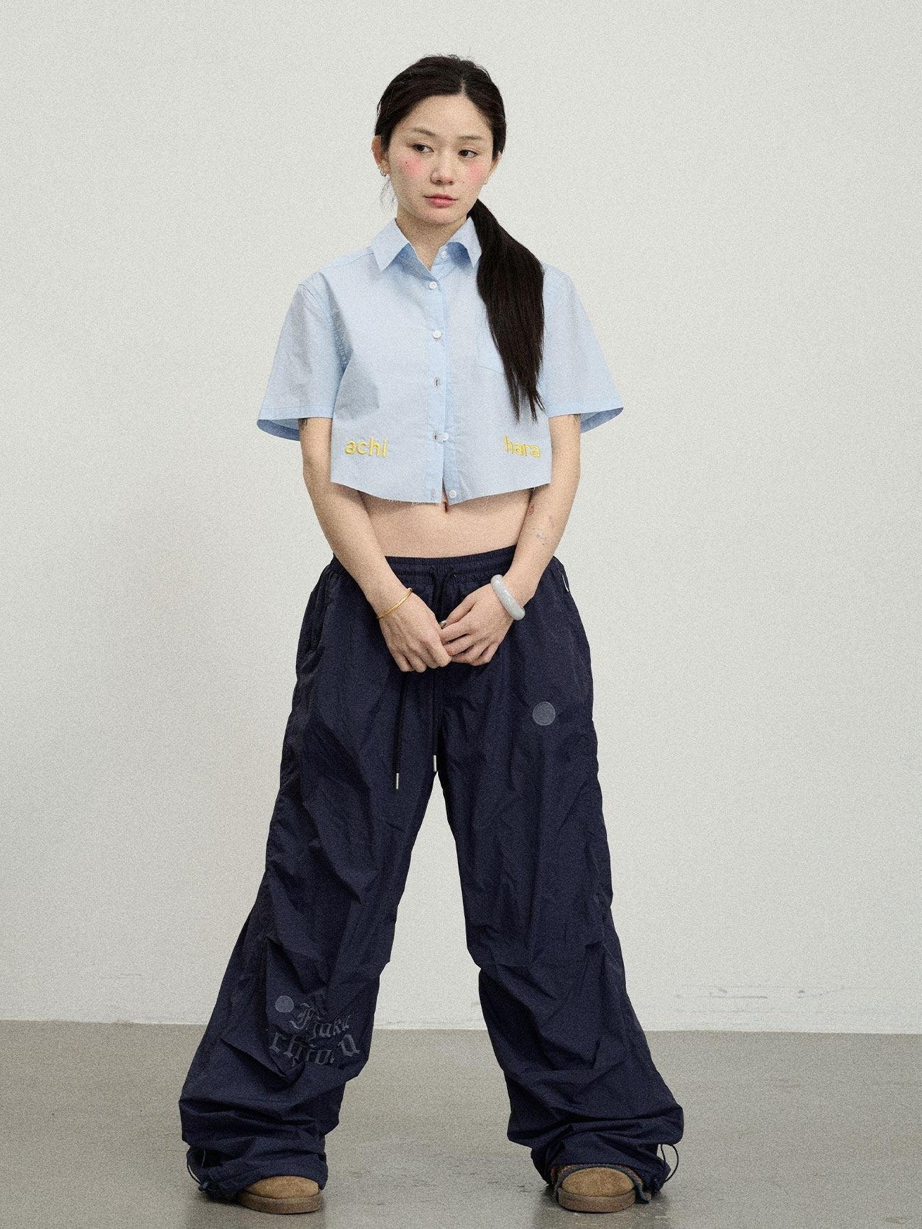 Achihara Soda Blue Office Collared Short Sleeve Women'S 100 Percent Cotton Crop Tops
