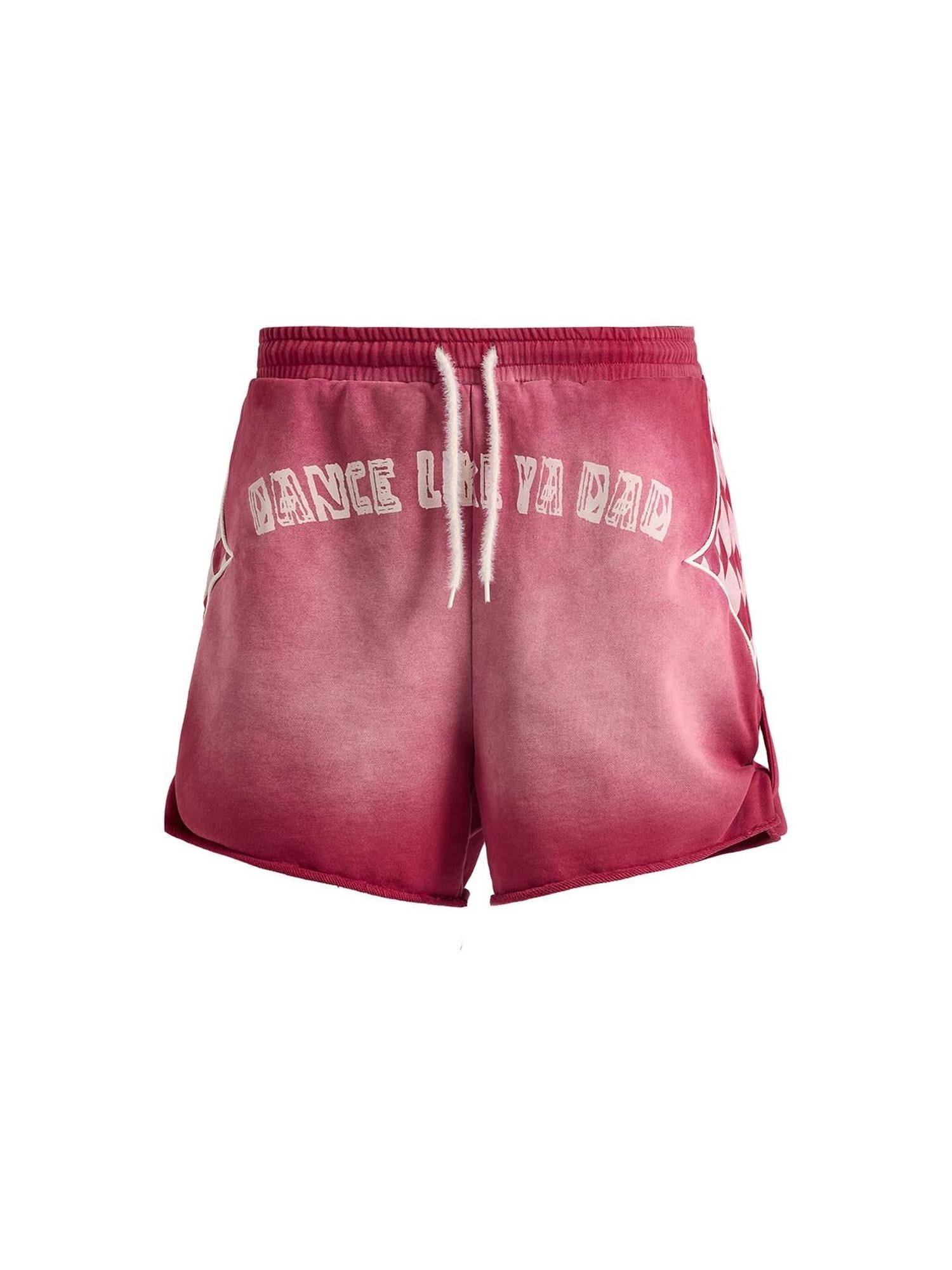 EMOBROTHER Pure Cotton Embroidery Relaxed Midrise Pockets Text Red Blue Short Trousers