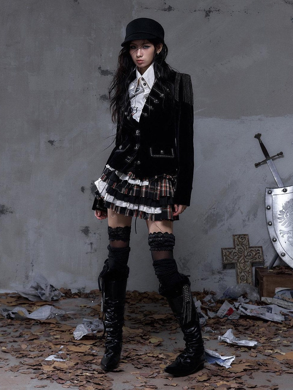 NO ROMANCE Layered Low Waist Punk Cake Skirt Loose Linen Cotton Youth Citywalk Mini Skirts
