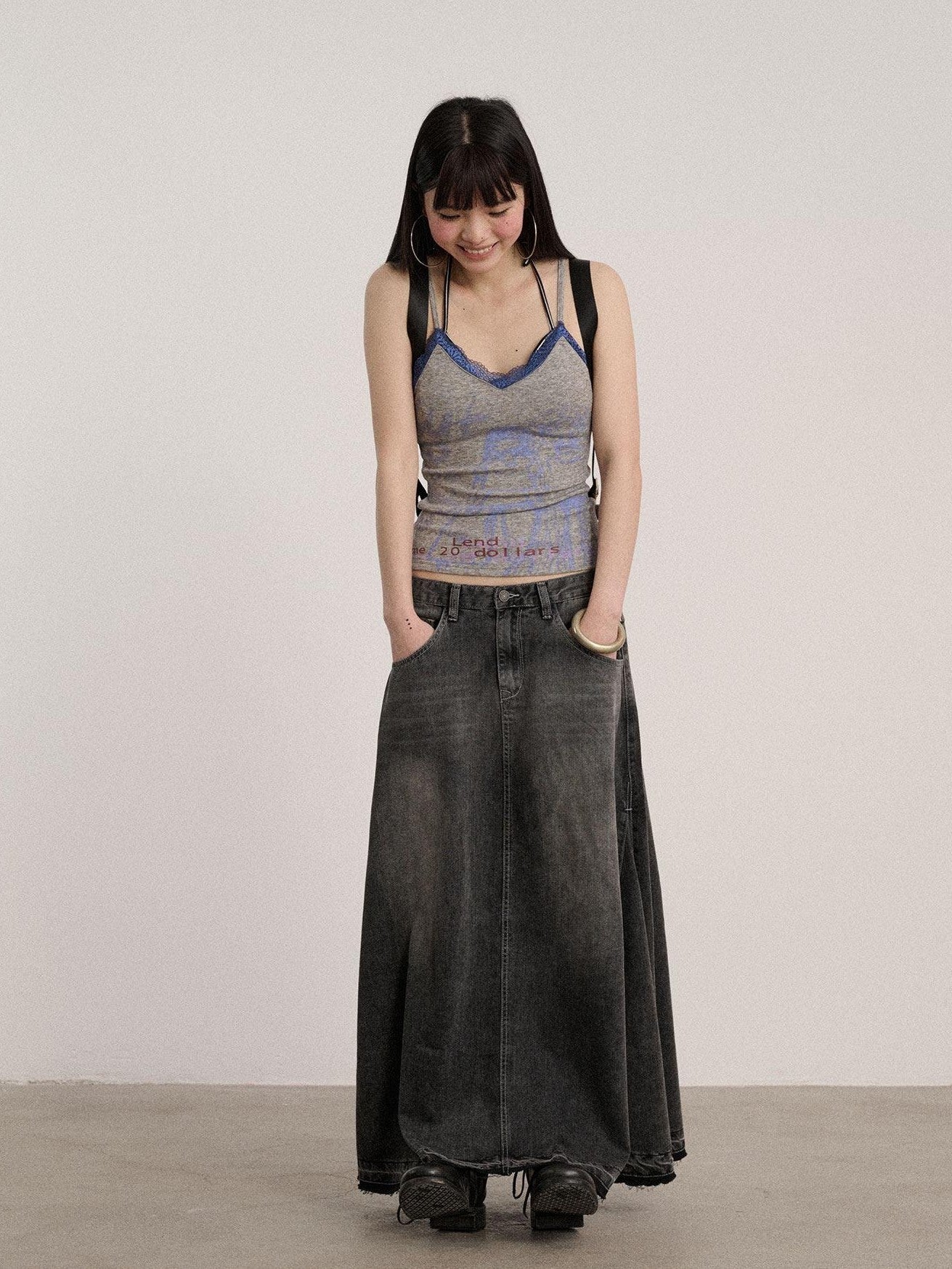 Achihara Letter Print Strappy V-neck Slim Fit Women'S Polyester Lace Camisoles