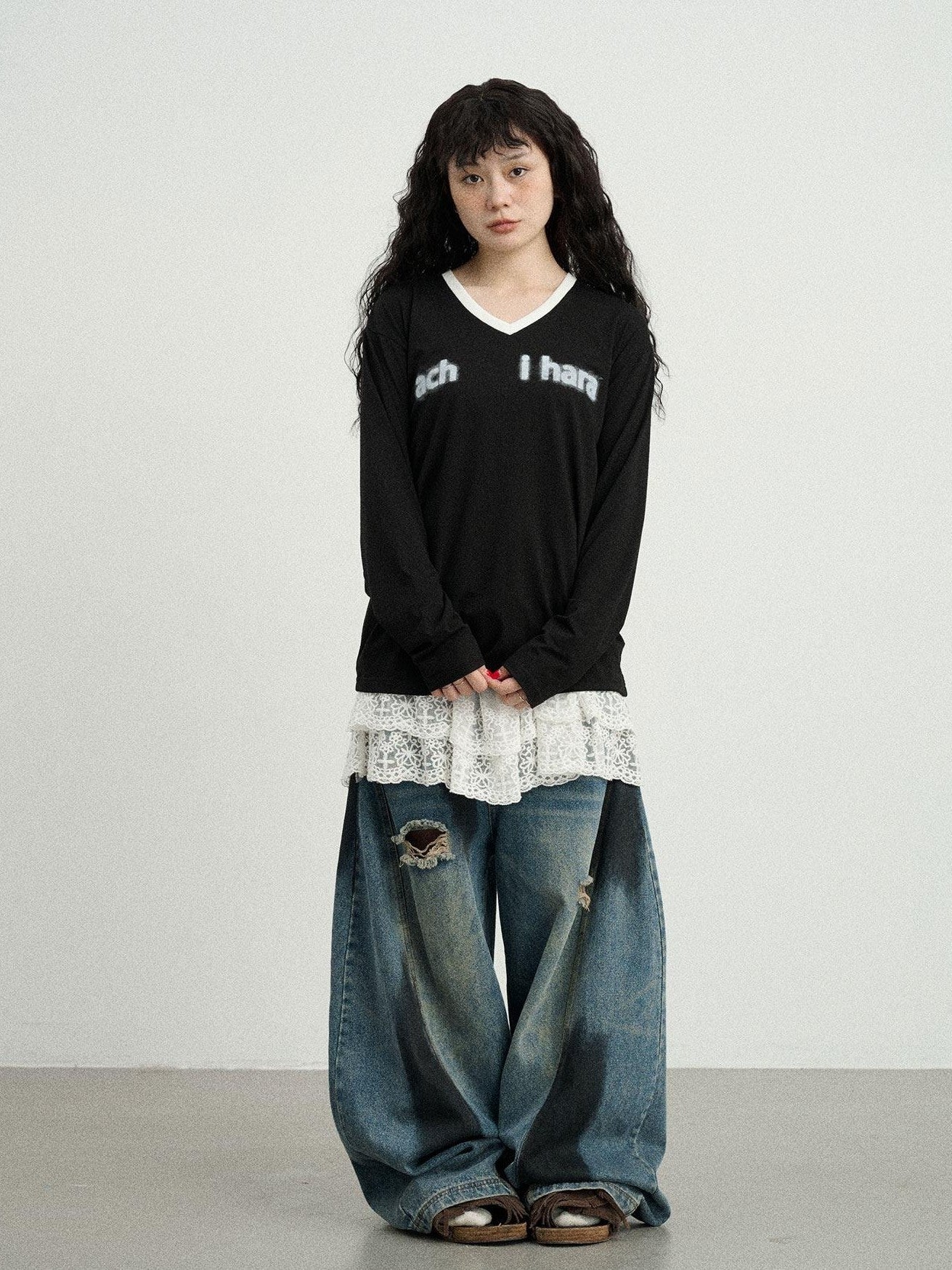 Achihara Ice Block V-neck Loose Letter Print Women'S Lyocell Short Sleeve T-Shirts