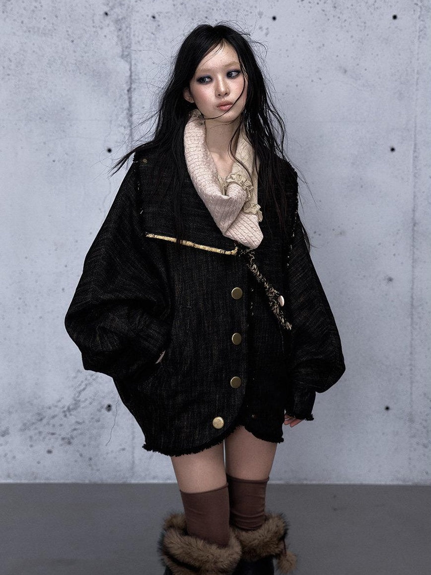 NO ROMANCE Thick Reversible Retro Batwing Sleeves Women Plaid Denim Red Casual Jackets
