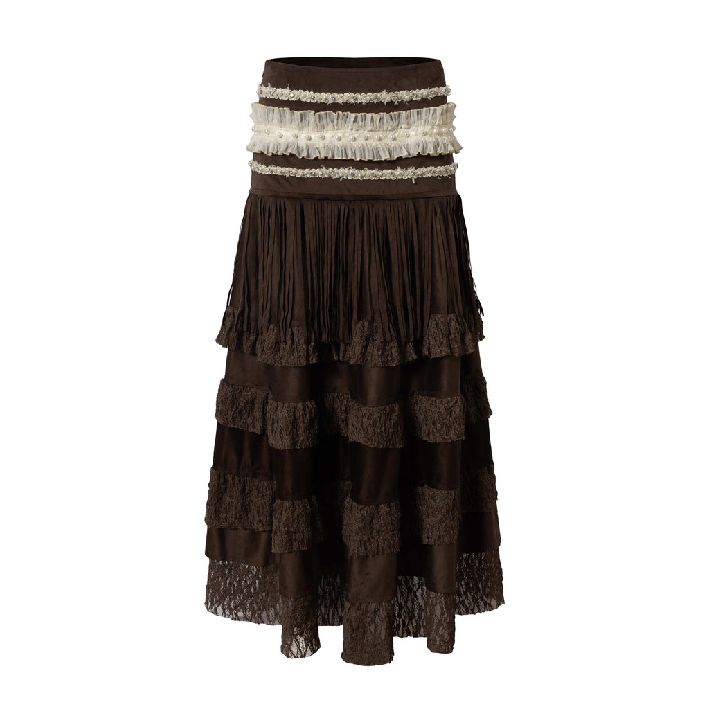 NO_ROMANCE_High_Waist_Court_Tassel_A_Line_Casual_Brown_No_Stretch_Maxi_Skirts_MISSTT
