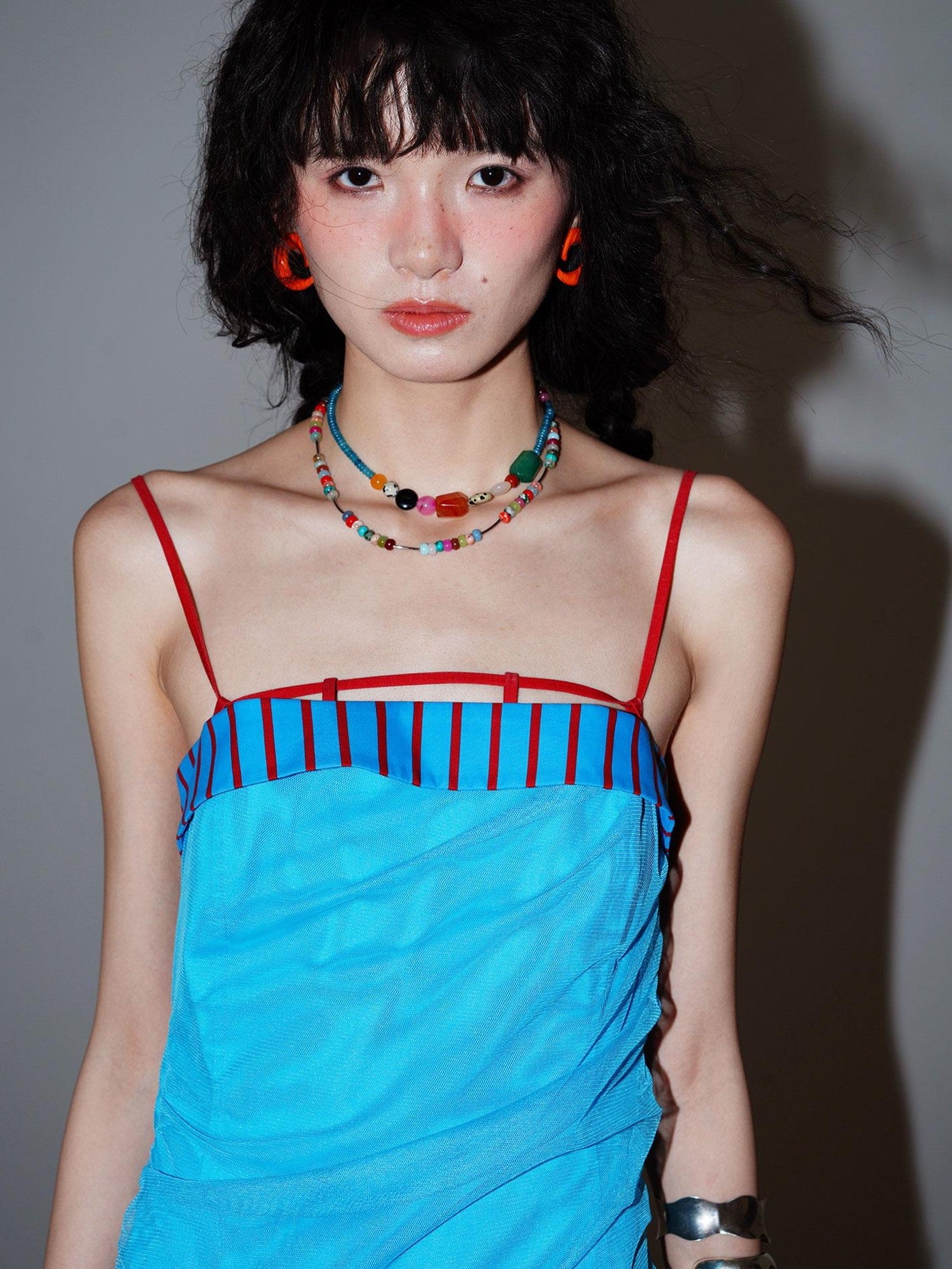 badtaste 17 Panel Spliced Printed Balloon Tuck Spaghetti Women's Slip Midi Dresses