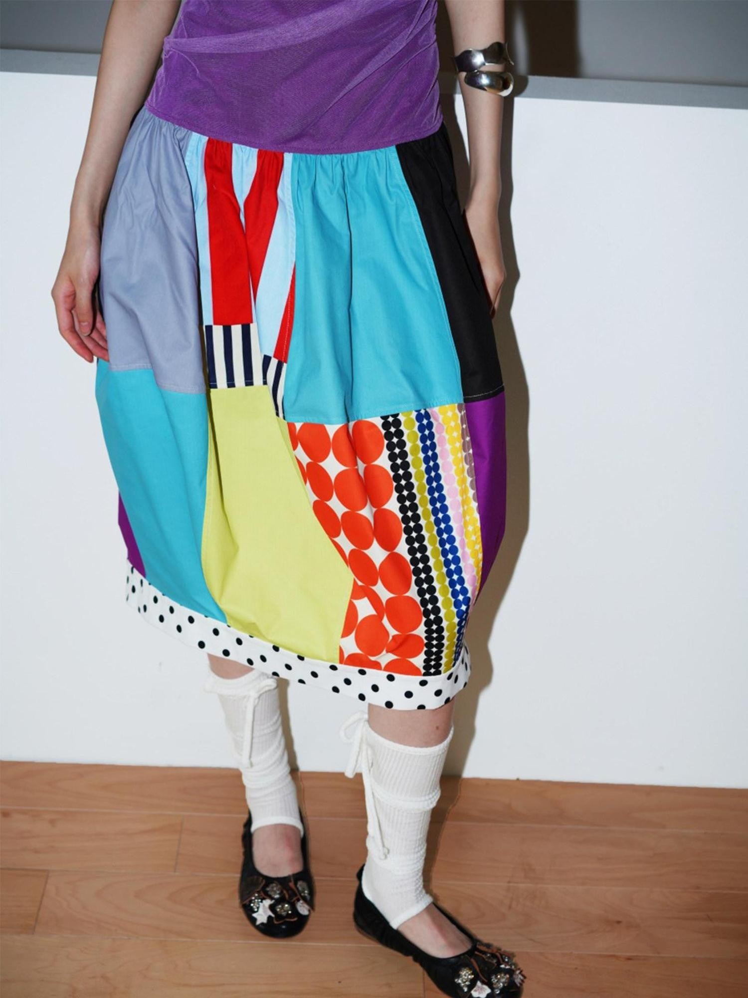 badtaste 17 Panel Spliced Printed Balloon Tuck Spaghetti Women's Slip Midi Dresses