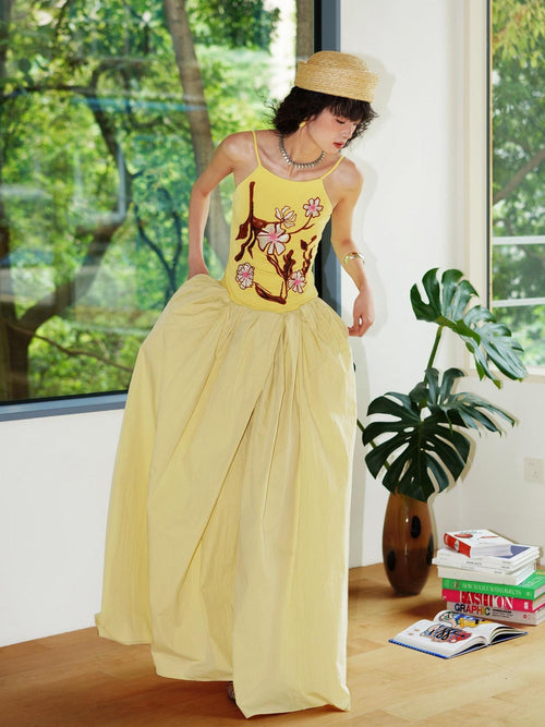 badtaste 3d Embroidered Spaghetti Strap Flared Structured Women's Slip Maxi Dresses