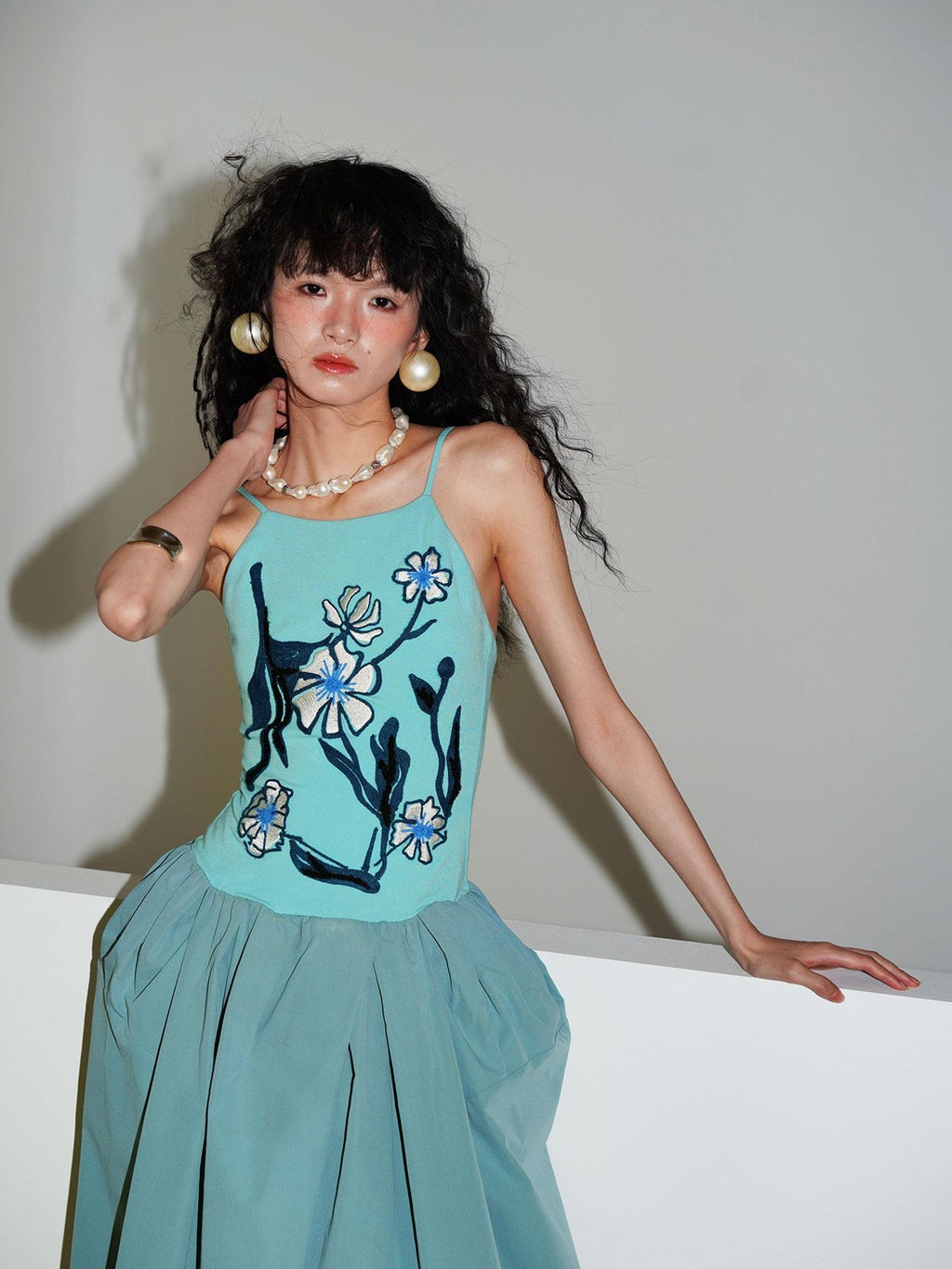 badtaste 3d Embroidered Spaghetti Strap Flared Structured Women's Slip Maxi Dresses