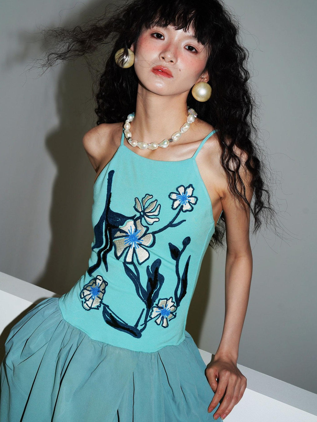badtaste 3d Embroidered Spaghetti Strap Flared Structured Women's Slip Maxi Dresses