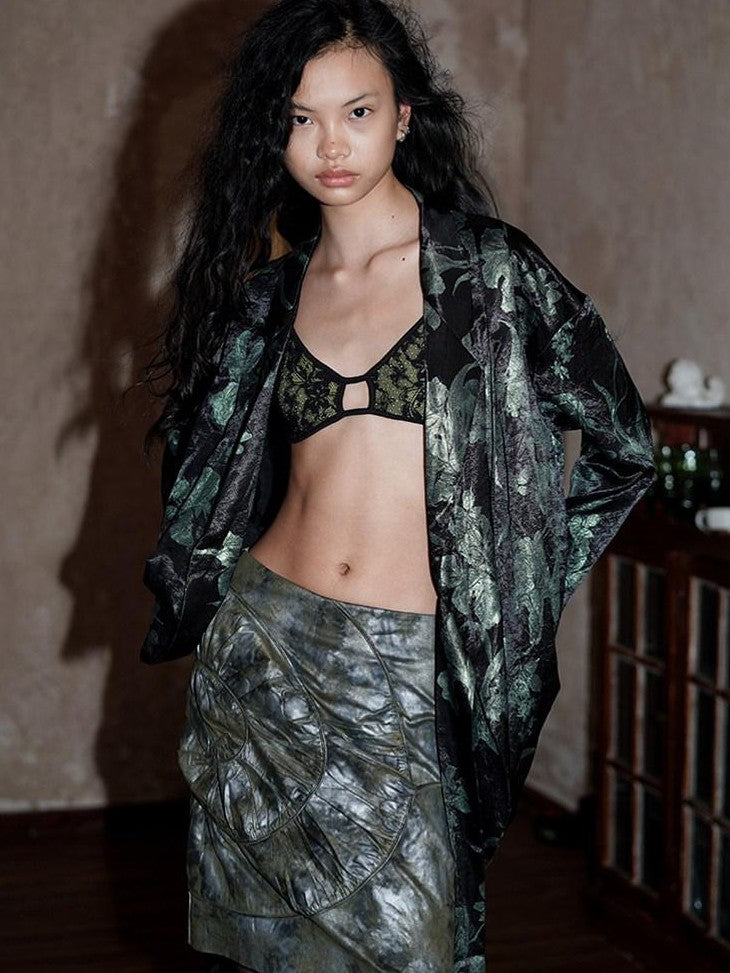 badtaste Army Green Patchwork Colorblock Spiral Ruched Pleat Women's Mini Skirts
