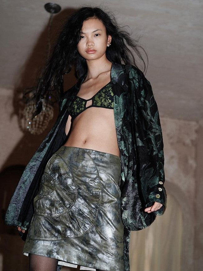 badtaste Army Green Patchwork Colorblock Spiral Ruched Pleat Women's Mini Skirts