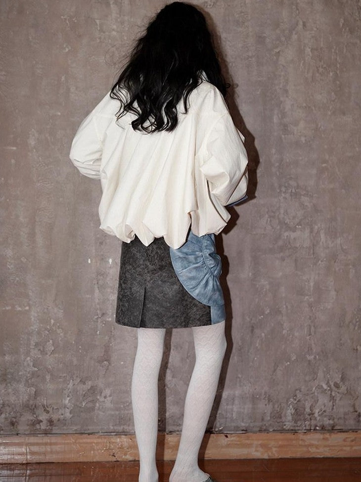 badtaste Army Green Patchwork Colorblock Spiral Ruched Pleat Women's Mini Skirts
