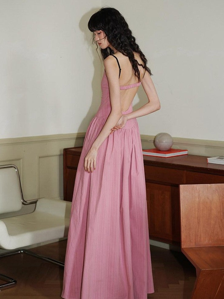 badtaste Backless Chinese Embroidered Cinched Waist Women's Cotton Slip Maxi Dresses