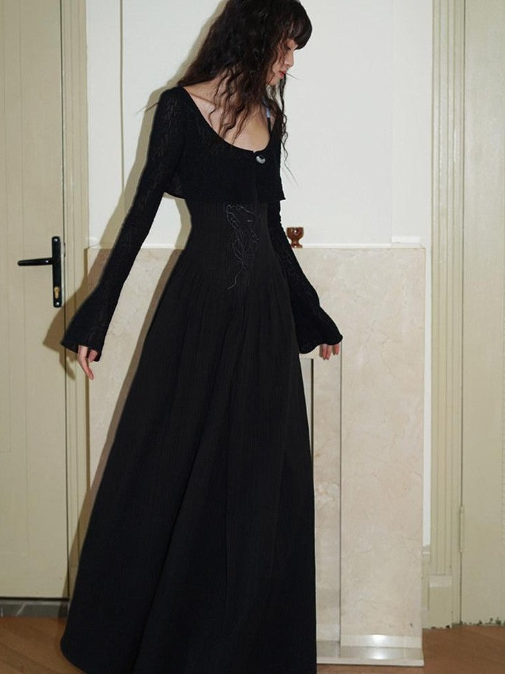 badtaste Backless Chinese Embroidered Cinched Waist Women's Cotton Slip Maxi Dresses