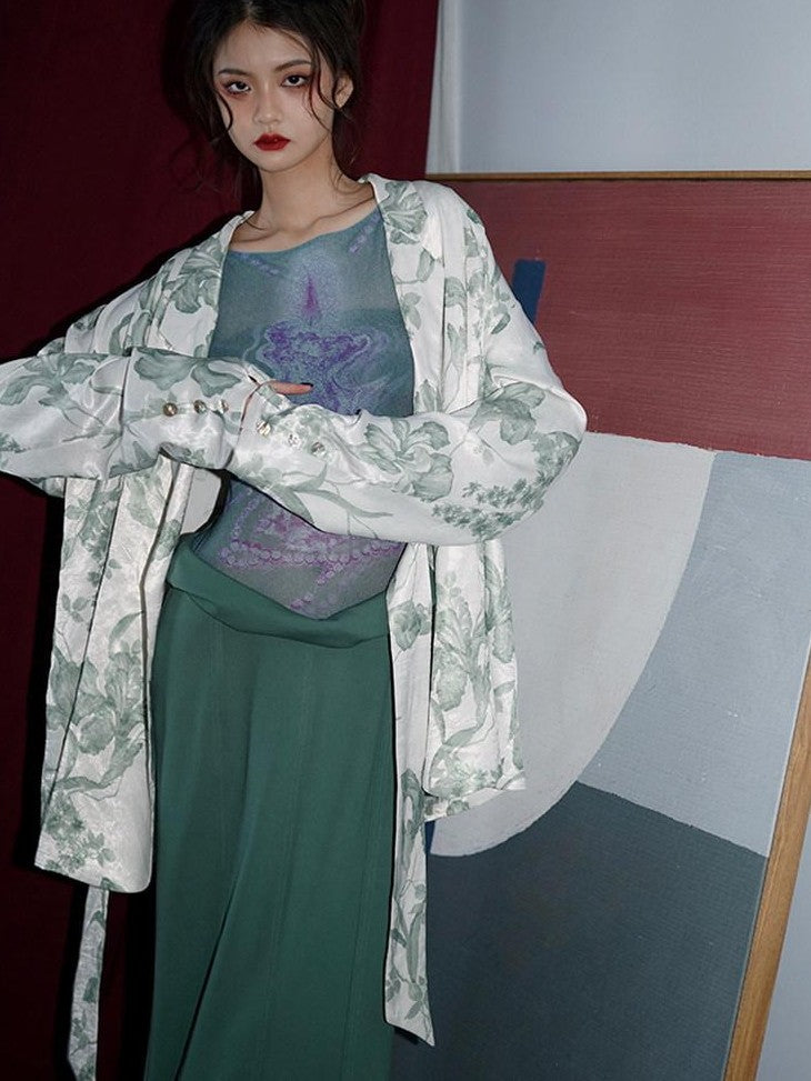 badtaste Black Purple White Western Printed Retro Lace Up Loose Fit Women's Blazers