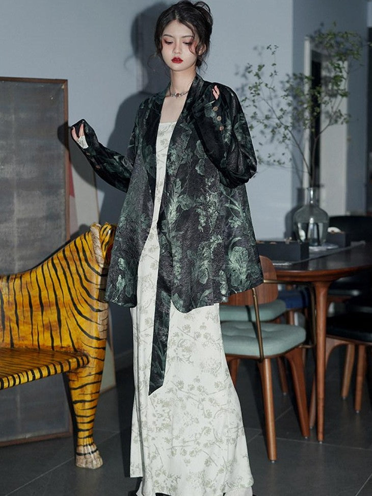 badtaste Black Purple White Western Printed Retro Lace Up Loose Fit Women's Blazers
