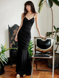 badtaste Black Ruched Slim Fit Mermaid Cami Women's Slip Maxi Dresses