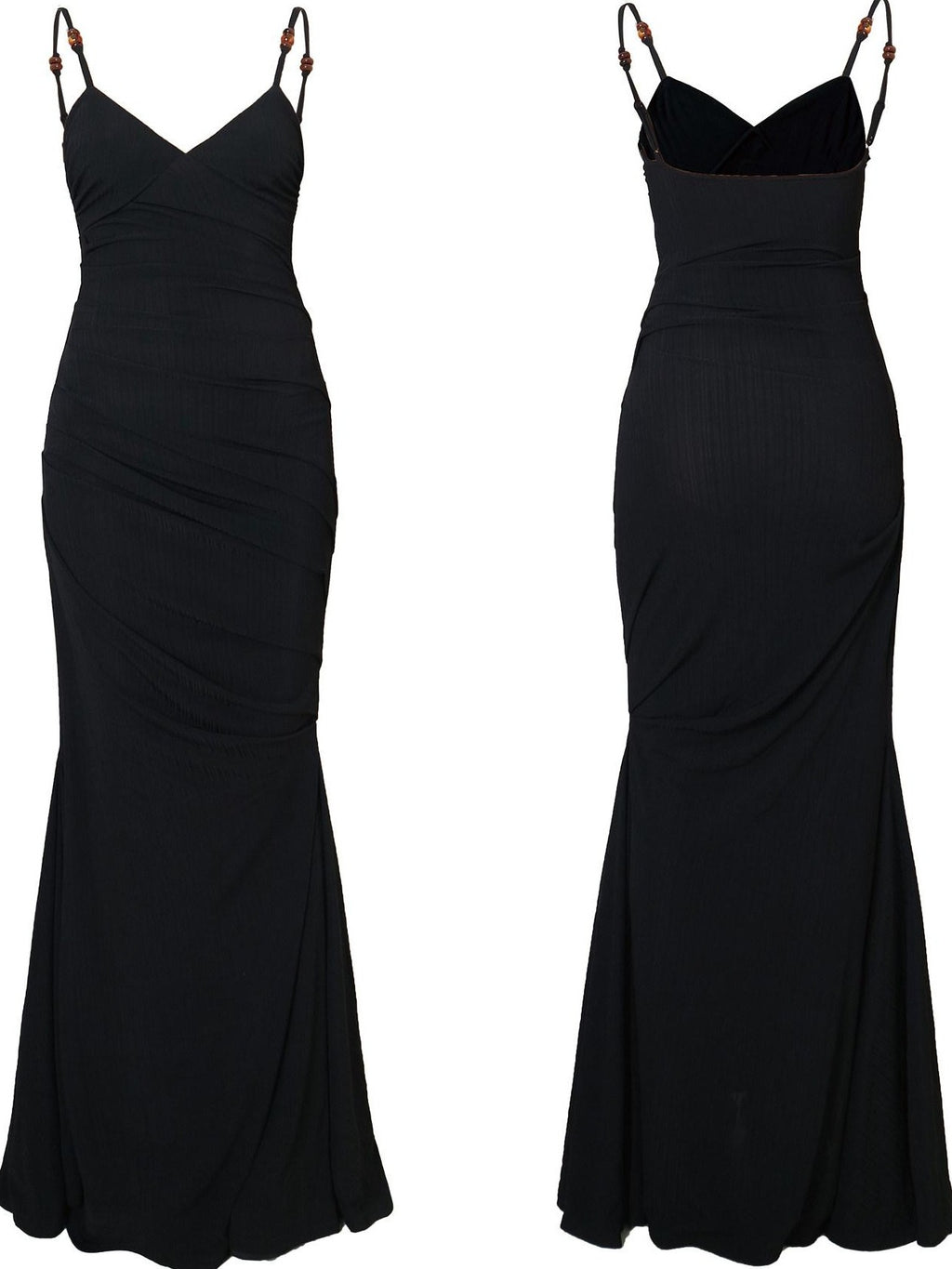 badtaste Black Ruched Slim Fit Mermaid Cami Women's Slip Maxi Dresses