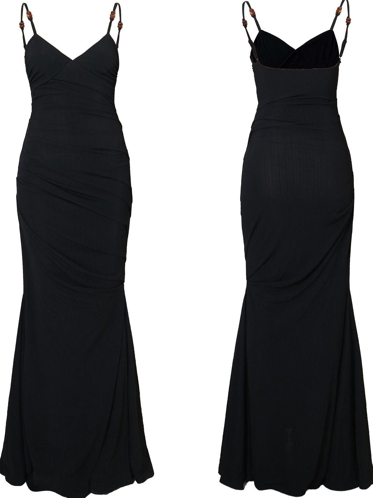 badtaste Black Ruched Slim Fit Mermaid Cami Women's Slip Maxi Dresses