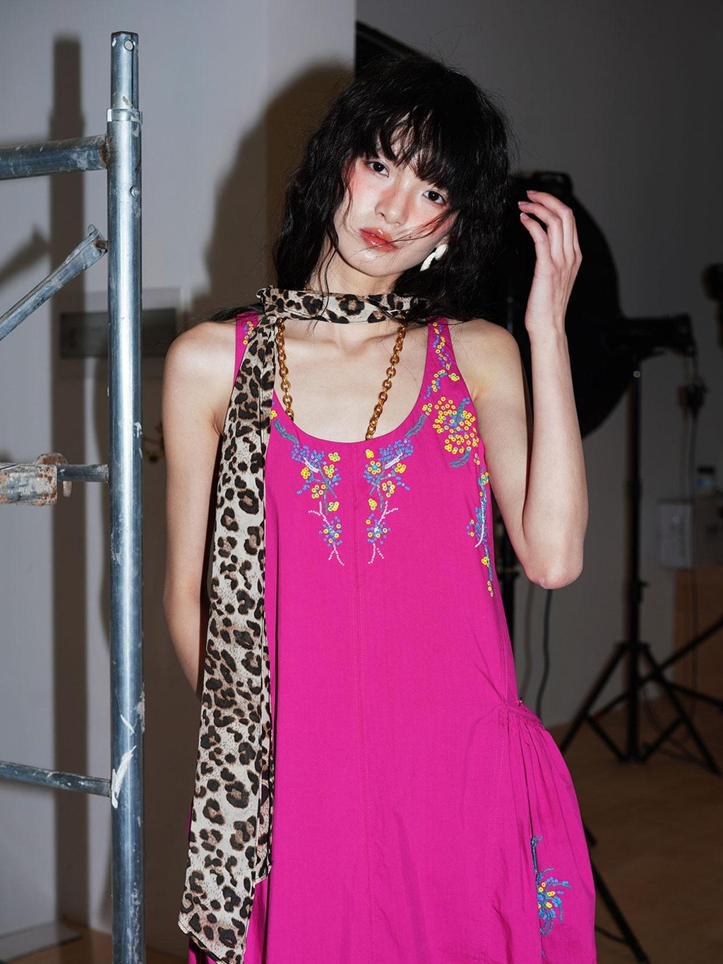 badtaste Blue Heavy Sequin Embroidery Cocoon Silhouette Women's Cotton Slip Maxi Dresses