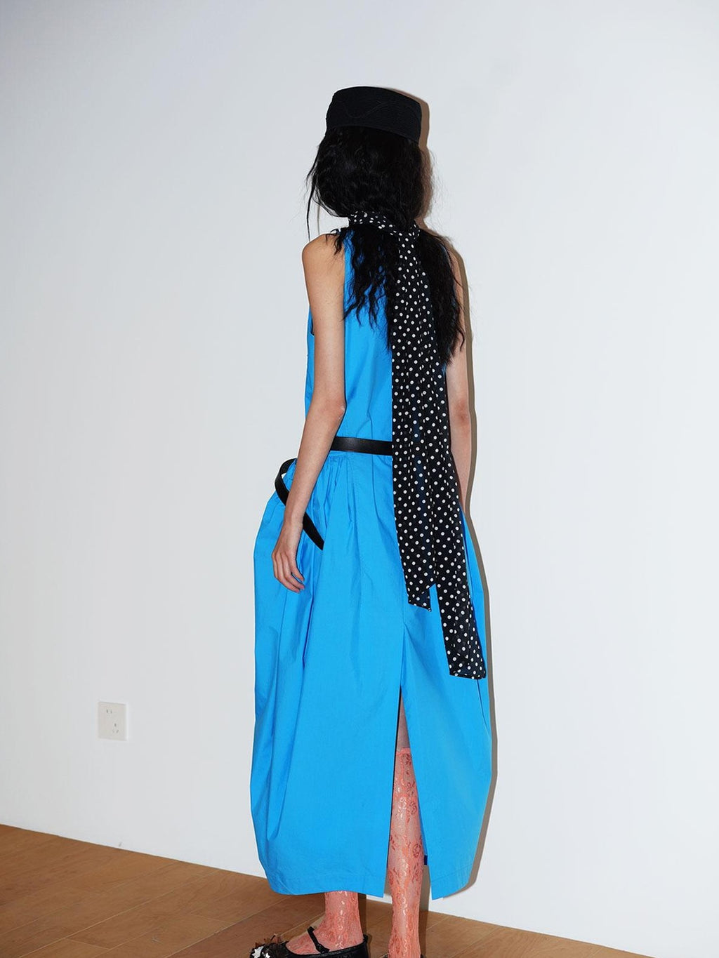 badtaste Blue Heavy Sequin Embroidery Cocoon Silhouette Women's Cotton Slip Maxi Dresses