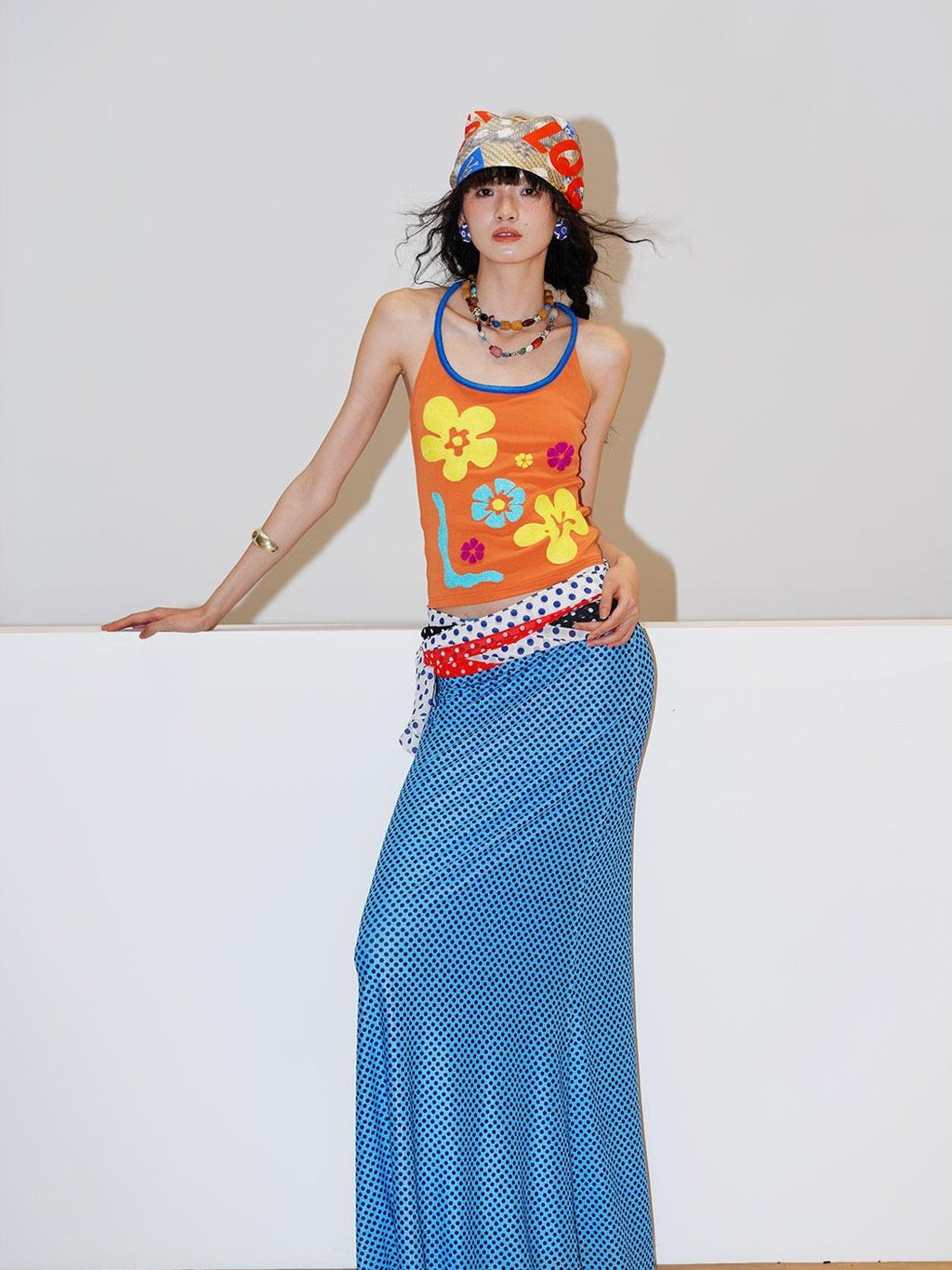 badtaste Bright Colorblock 3d Embroidered Floral Racerback Women's Heavyweight Halter Tops