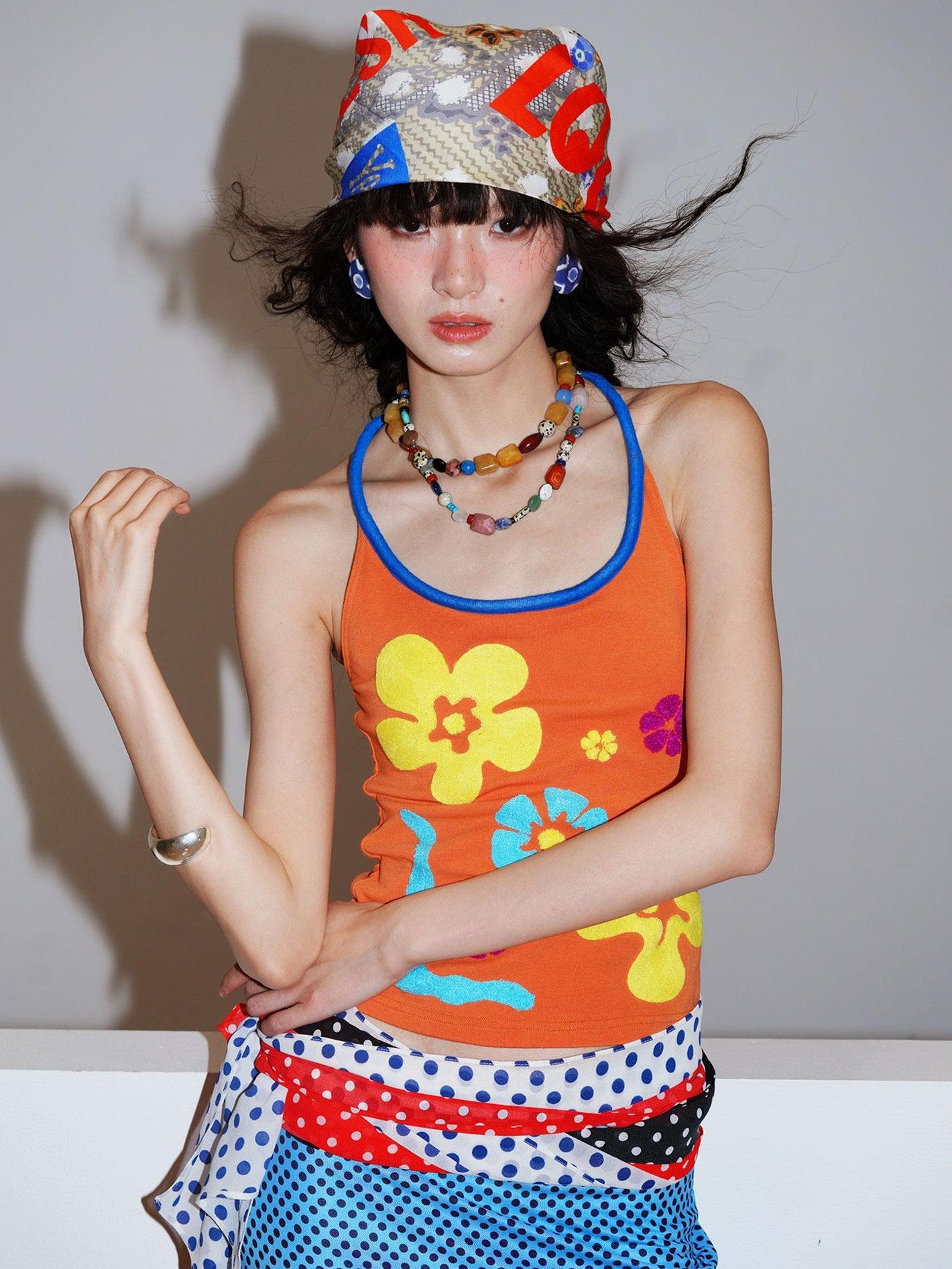 badtaste Bright Colorblock 3d Embroidered Floral Racerback Women's Heavyweight Halter Tops