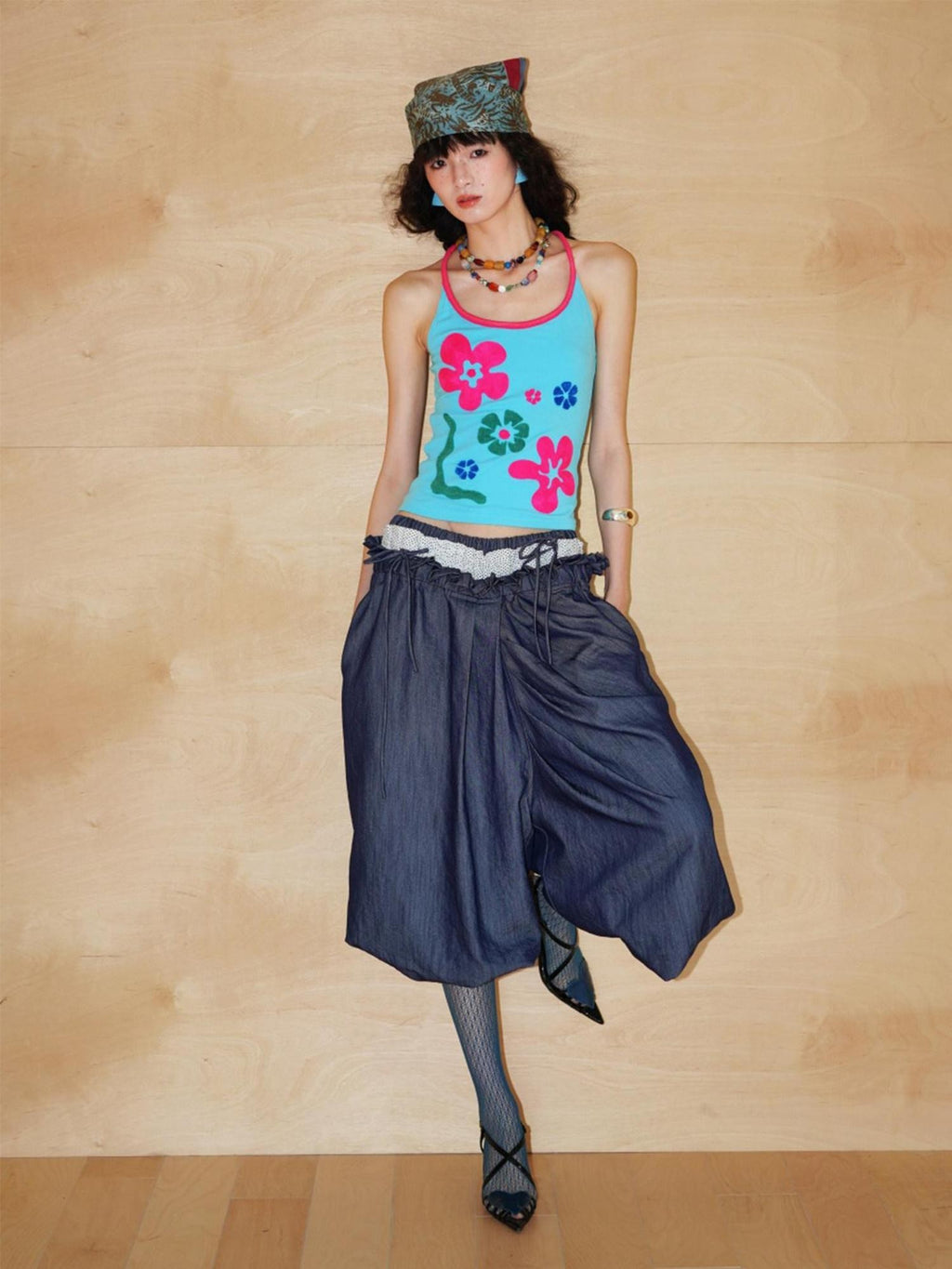 badtaste Bright Colorblock 3d Embroidered Floral Racerback Women's Heavyweight Halter Tops