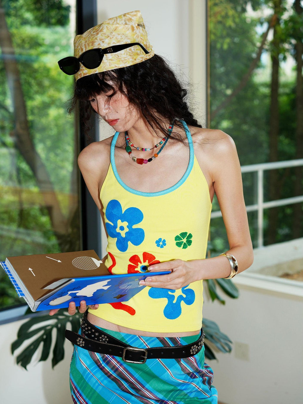 badtaste Bright Colorblock 3d Embroidered Floral Racerback Women's Heavyweight Halter Tops