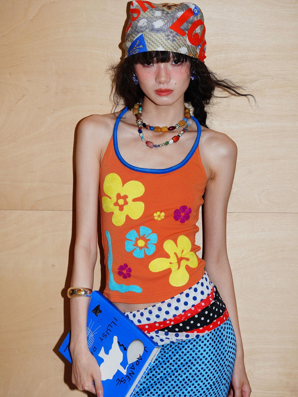 badtaste Bright Colorblock 3d Embroidered Floral Racerback Women's Heavyweight Halter Tops