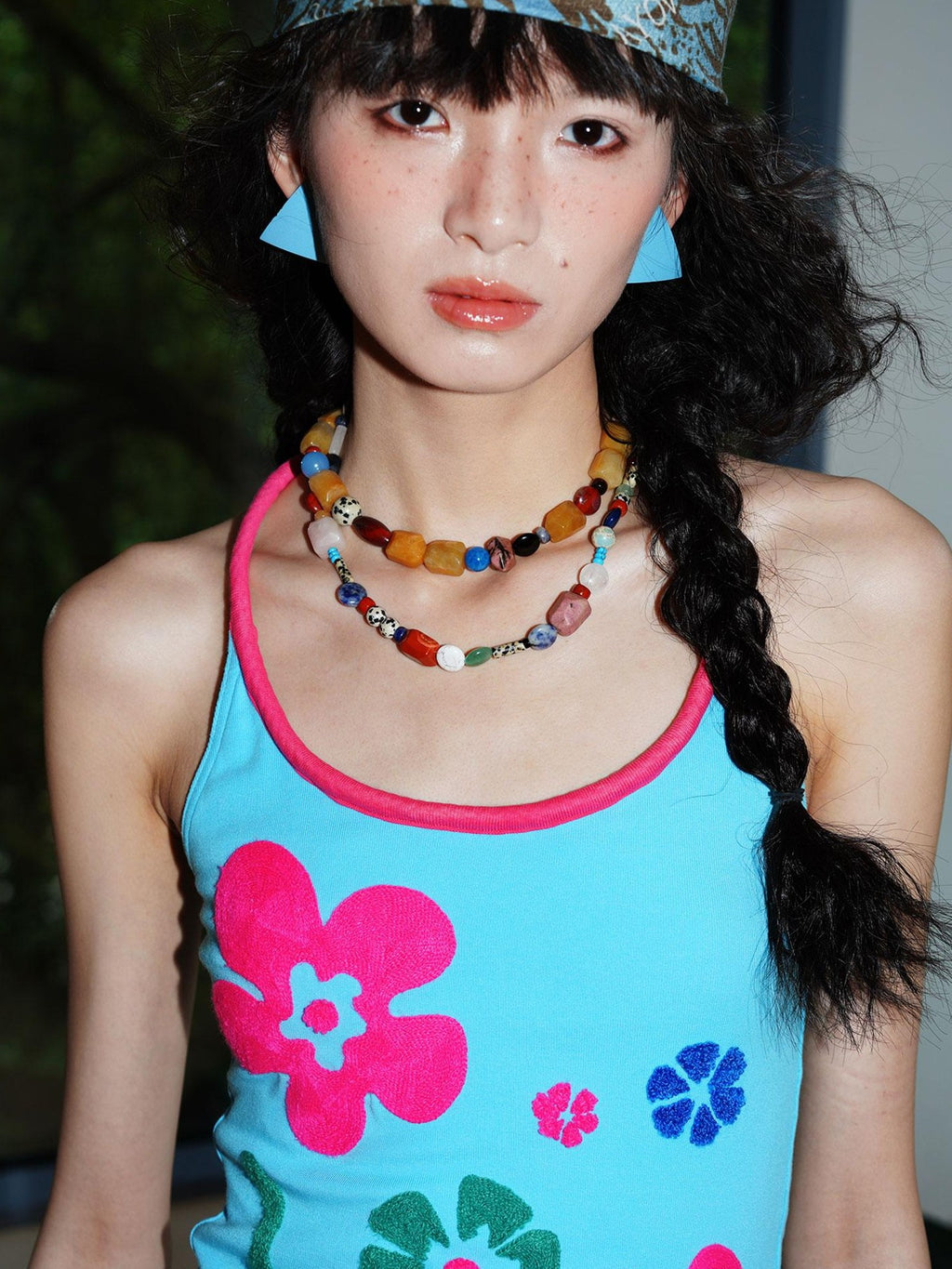 badtaste Bright Colorblock 3d Embroidered Floral Racerback Women's Heavyweight Halter Tops