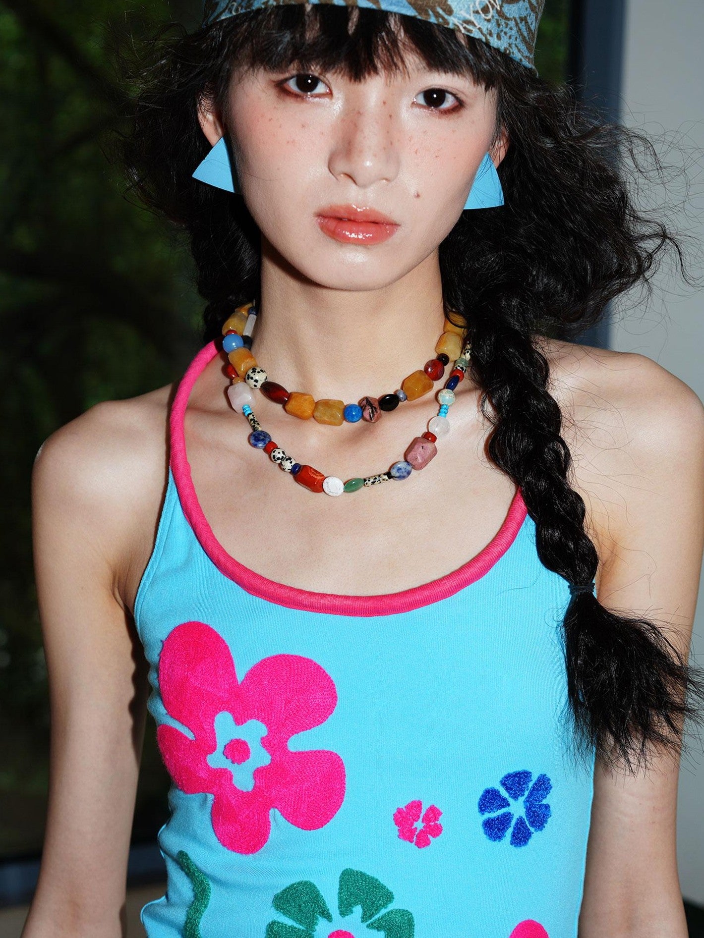 badtaste Bright Colorblock 3d Embroidered Floral Racerback Women's Heavyweight Halter Tops