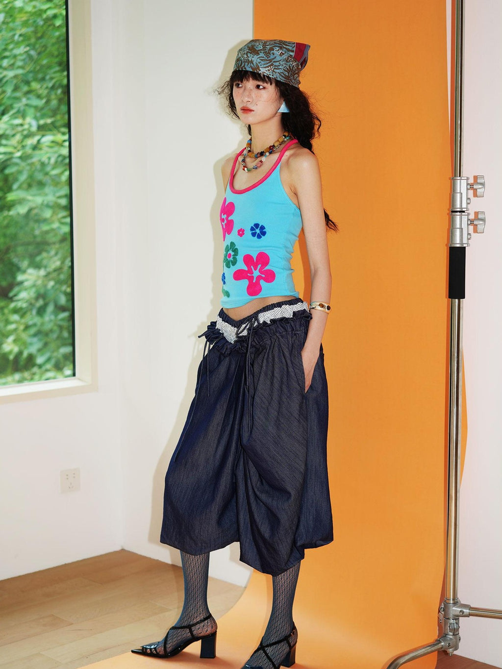 badtaste Bright Colorblock 3d Embroidered Floral Racerback Women's Heavyweight Halter Tops