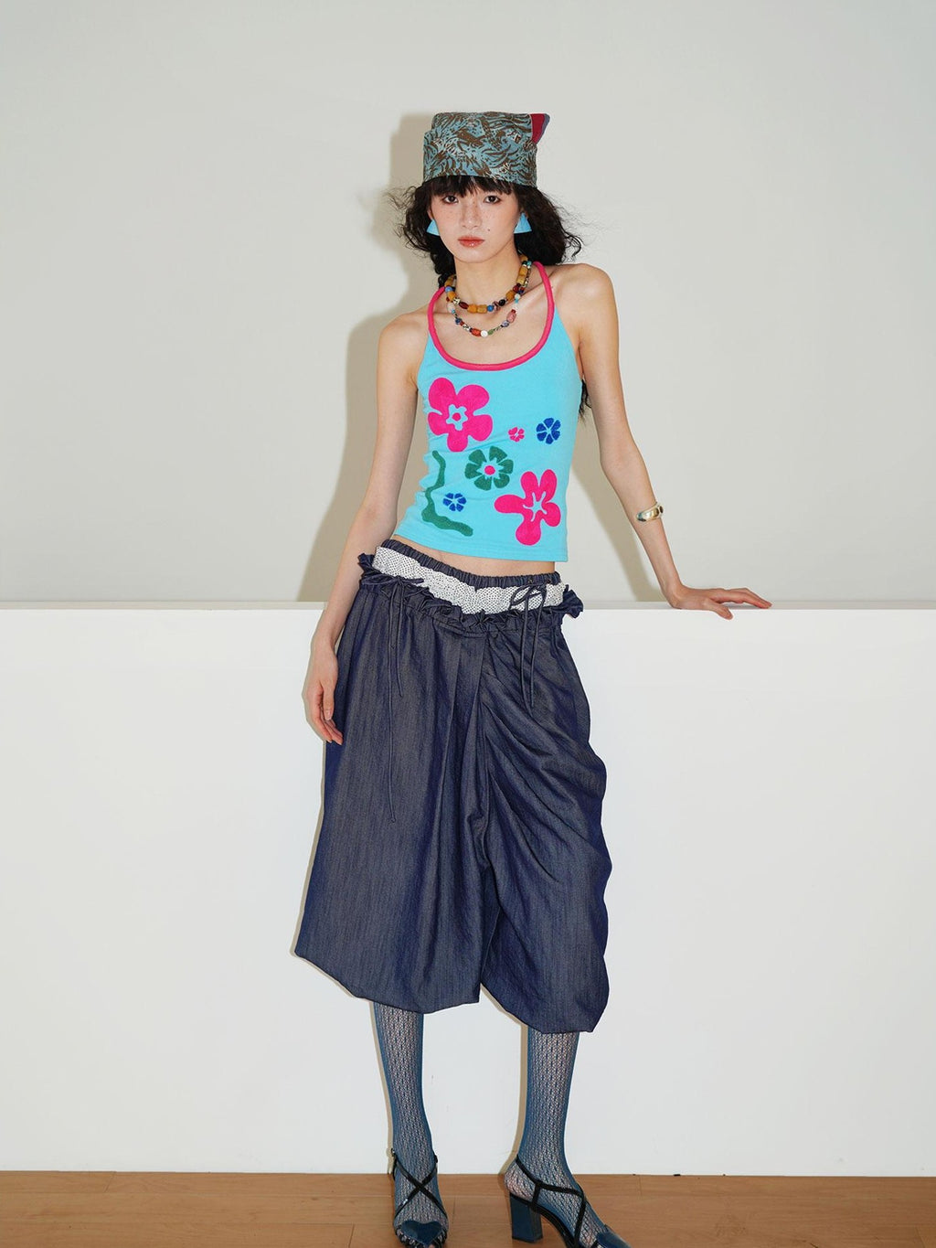 badtaste Bright Colorblock 3d Embroidered Floral Racerback Women's Heavyweight Halter Tops