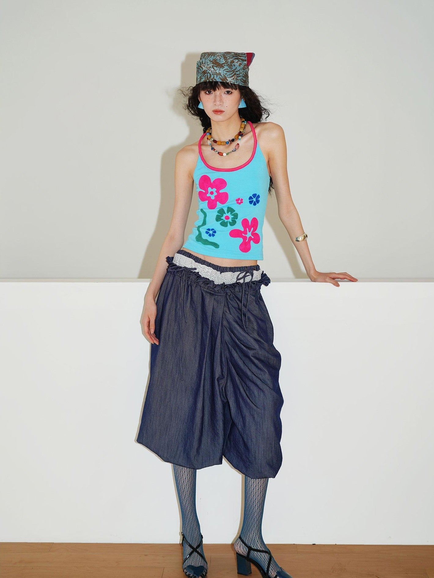 badtaste Bright Colorblock 3d Embroidered Floral Racerback Women's Heavyweight Halter Tops