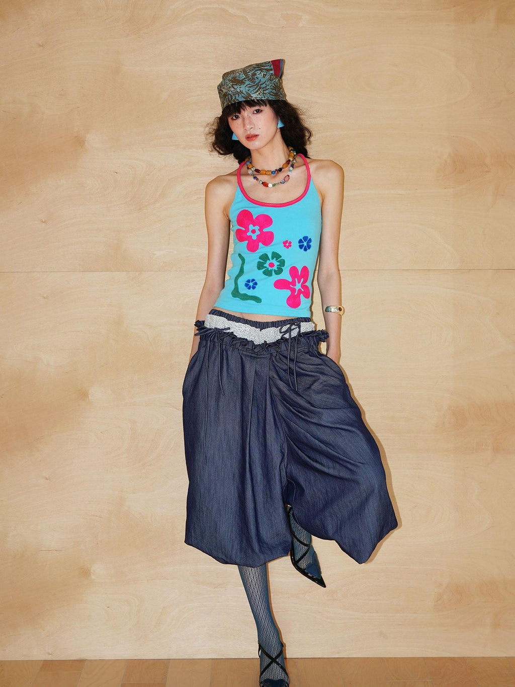 badtaste Bright Colorblock 3d Embroidered Floral Racerback Women's Heavyweight Halter Tops