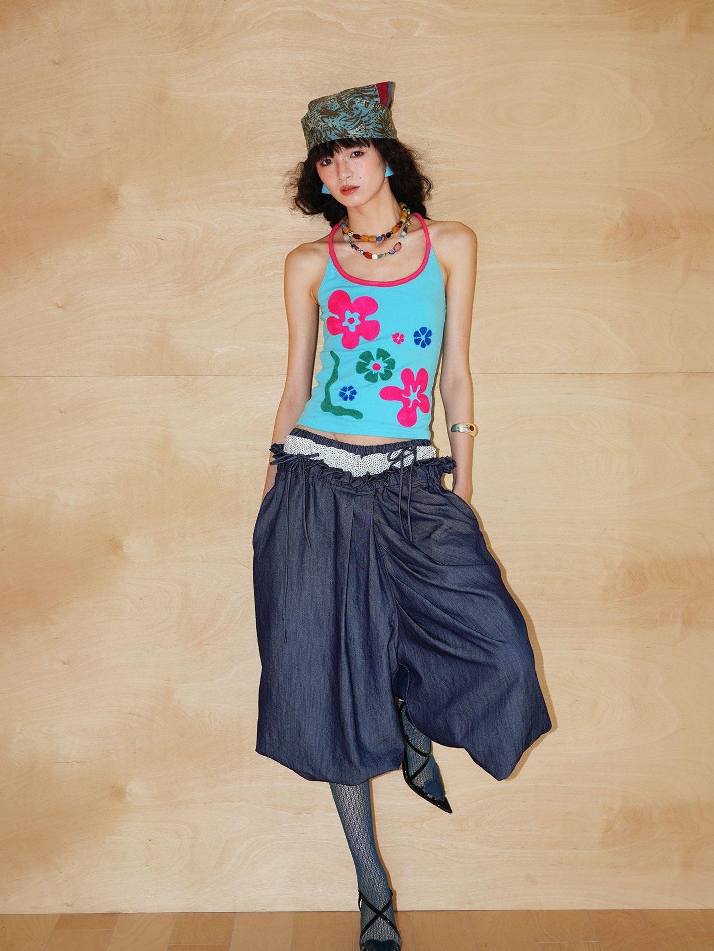 badtaste Bright Colorblock 3d Embroidered Floral Racerback Women's Heavyweight Halter Tops