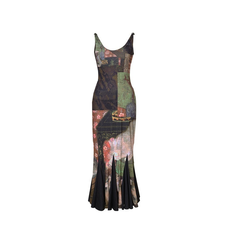 badtaste_Brown_Chinese_Style_Stretch_Print_Mermaid_Strap_Women's_Bodycon_Maxi_Dresses_673839975397_MISSTT