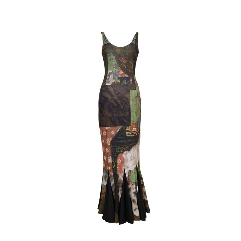 badtaste_Brown_Chinese_Style_Stretch_Print_Mermaid_Strap_Women's_Bodycon_Maxi_Dresses_673839975397_MISSTT