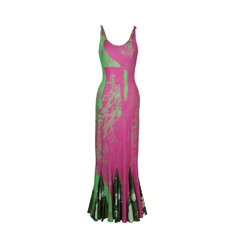 badtaste_Brown_Chinese_Style_Stretch_Print_Mermaid_Strap_Women's_Bodycon_Maxi_Dresses_673839975397_MISSTT