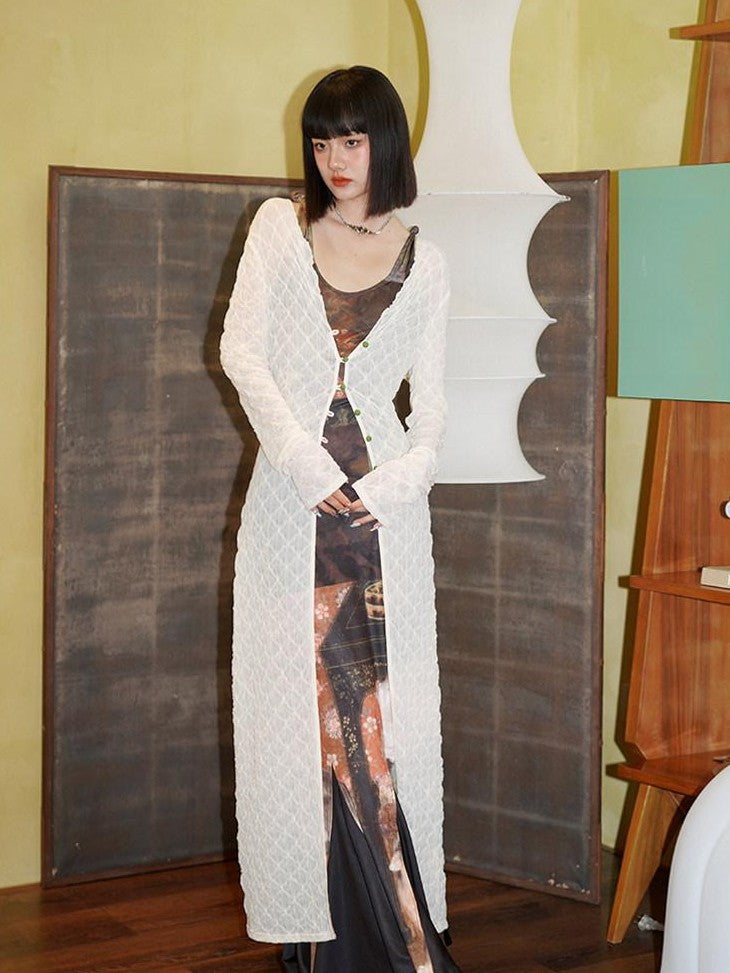 badtaste Brown Chinese Style Stretch Print Mermaid Strap Women's Bodycon Maxi Dresses
