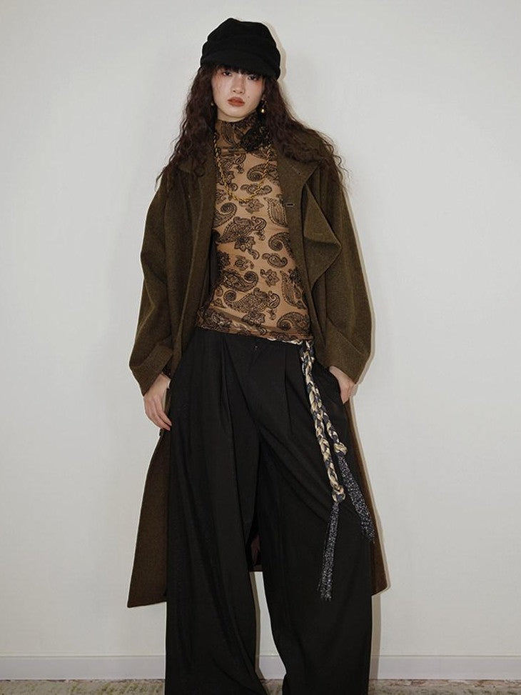 badtaste Brown Western Vintage Coin Classic Oversized Women's Long Coats