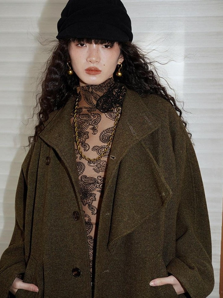 badtaste Brown Western Vintage Coin Classic Oversized Women's Long Coats