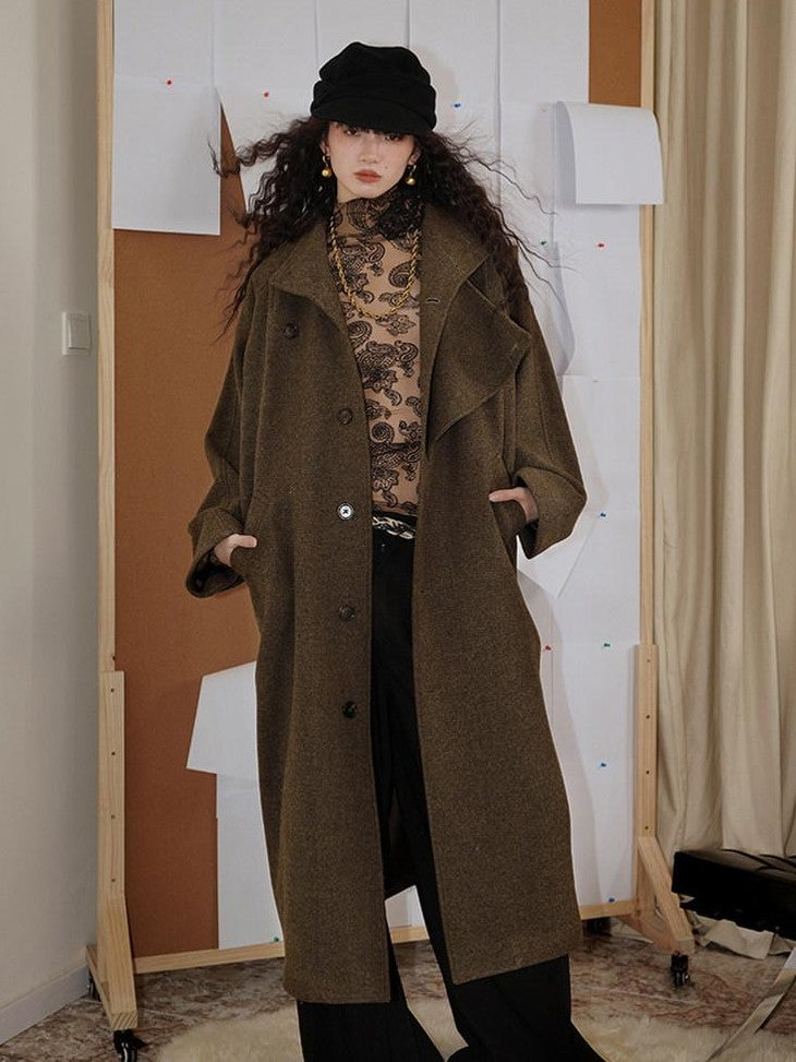 badtaste Brown Western Vintage Coin Classic Oversized Women's Long Coats