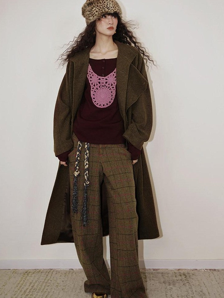 badtaste Brown Western Vintage Coin Classic Oversized Women's Long Coats