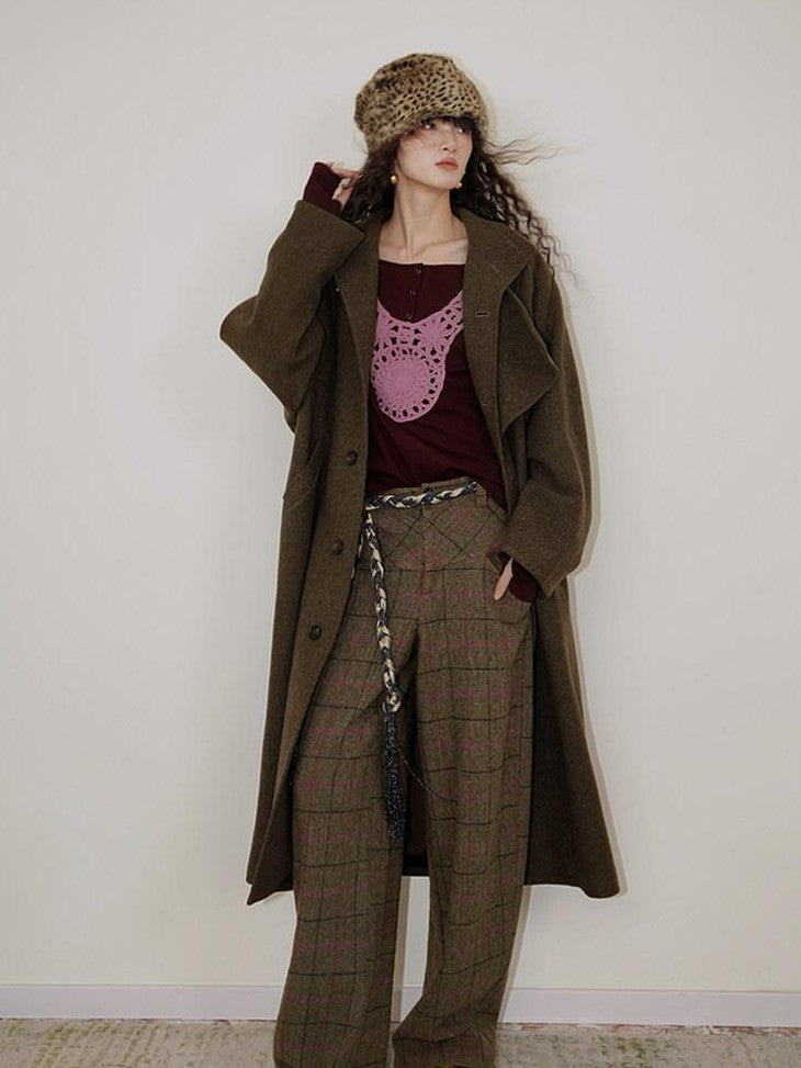 badtaste Brown Western Vintage Coin Classic Oversized Women's Long Coats