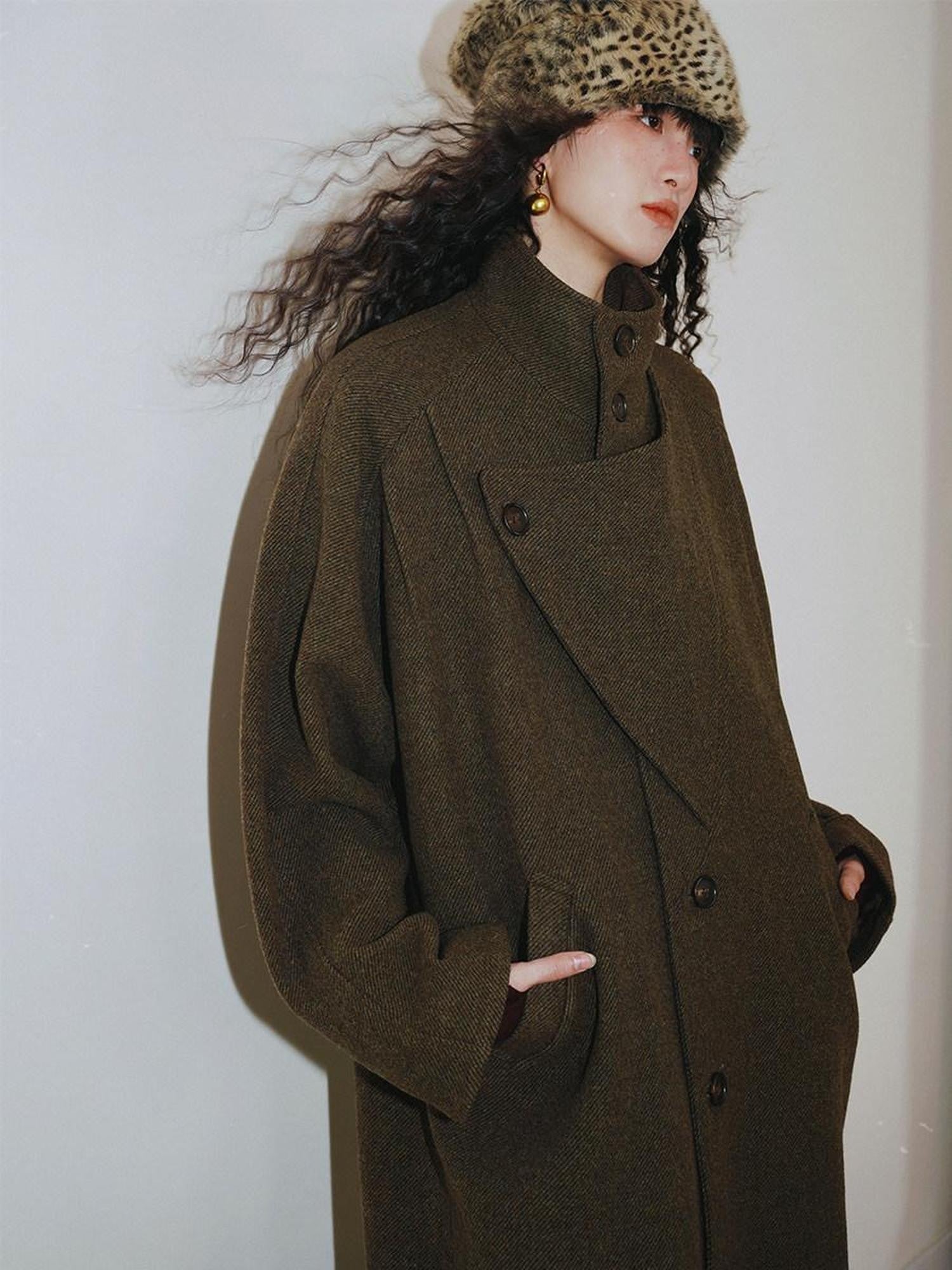 badtaste Brown Western Vintage Coin Classic Oversized Women's Long Coats