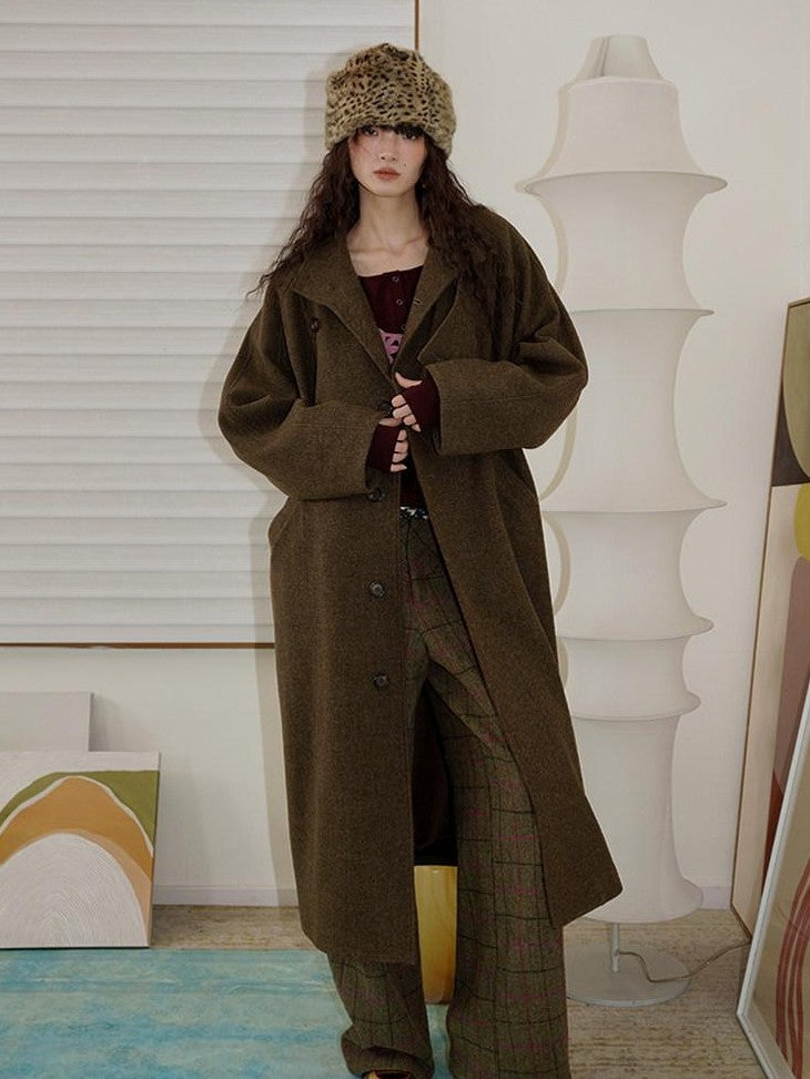 badtaste Brown Western Vintage Coin Classic Oversized Women's Long Coats