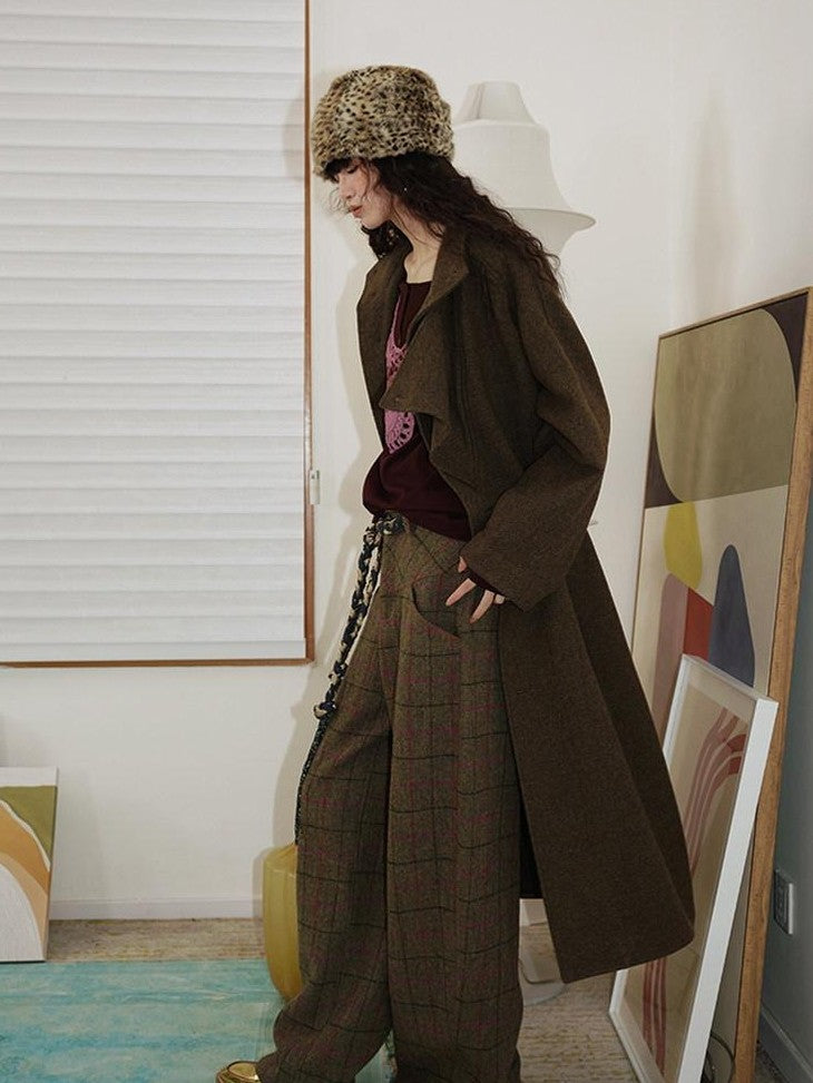badtaste Brown Western Vintage Coin Classic Oversized Women's Long Coats